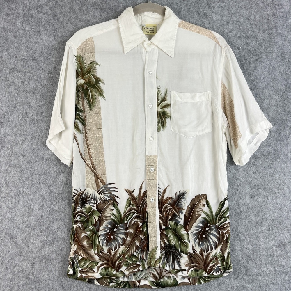 Vintage Versace Dolm Hawaiian Shirt Mens Small Button Up Tropical 80s 90s READ